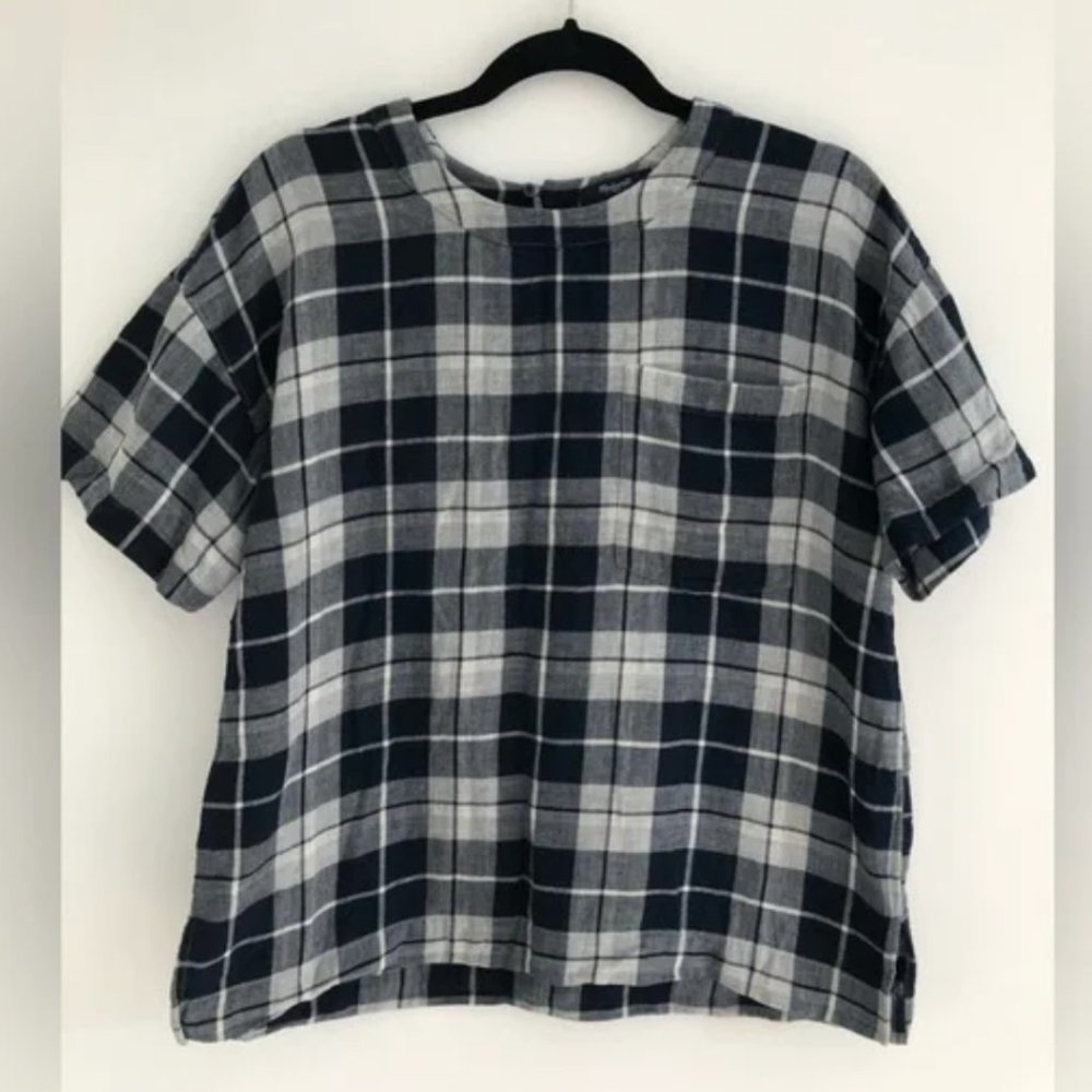 Madewell Navy Blue Plaid Shirt (Medium)